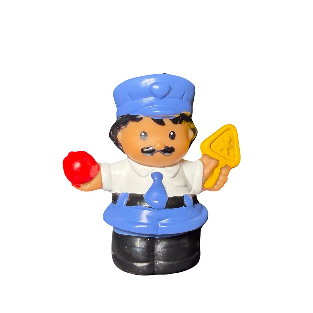 Fisher Price Little People Bus Driver Safety Patrol Man Mustache Apple Sign 2005